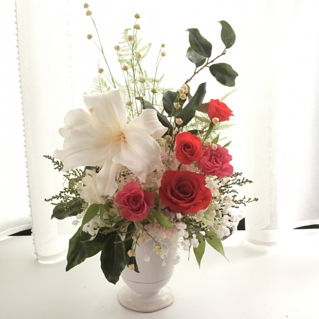 カサブランカと赤いバラの仏花 プリザーブドフラワーギフト オーダーメイド通販 Cottonpot